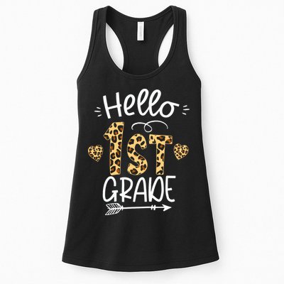 Hello 1st Grade Leopard Teacher Students Back To School First Day Of School Womens Tank Top