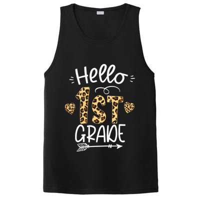 Hello 1st Grade Leopard Teacher Students Back To School First Day Of School PosiCharge Competitor Tank
