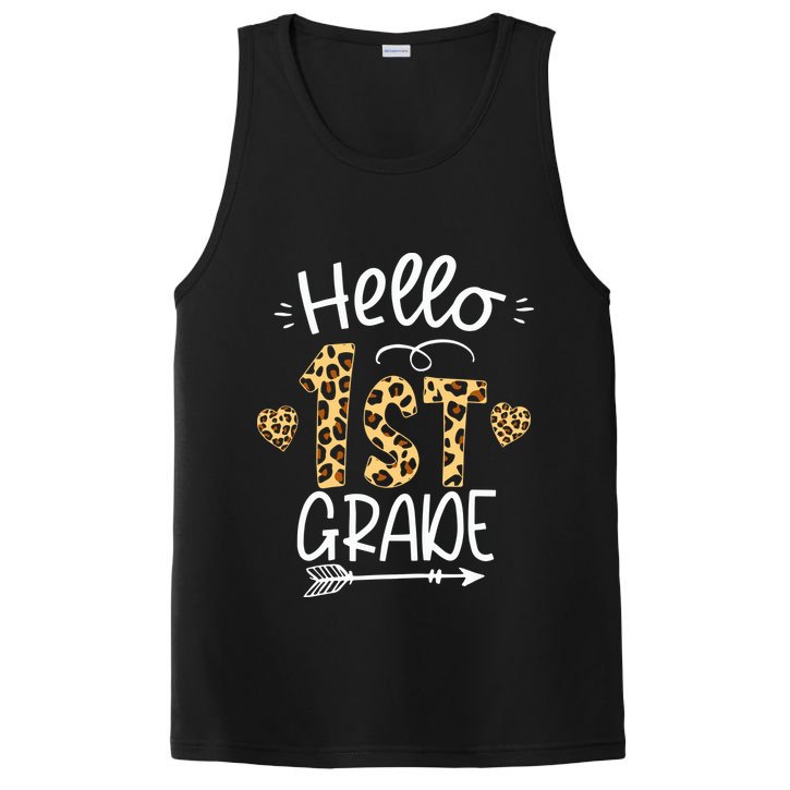 Hello 1st Grade Leopard Teacher Students Back To School First Day Of School PosiCharge Competitor Tank