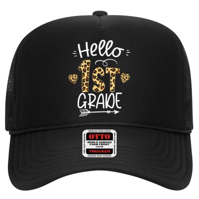 Hello 1st Grade Leopard Teacher Students Back To School First Day Of School Trucker Hat