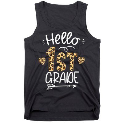 Hello 1st Grade Leopard Teacher Students Back To School First Day Of School Tank Top