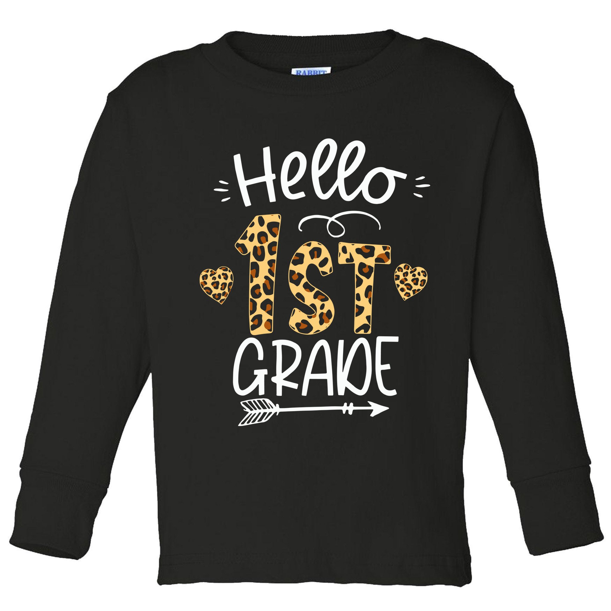 Hello 1st Grade Leopard Teacher Students Back To School First Day Of School Toddler Long Sleeve Shirt