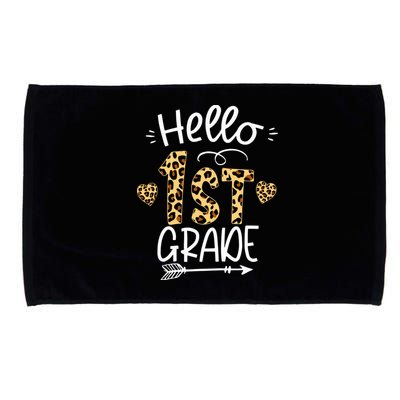 Hello 1st Grade Leopard Teacher Students Back To School First Day Of School Microfiber Hand Towel