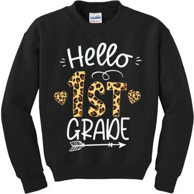 Hello 1st Grade Leopard Teacher Students Back To School First Day Of School Kids Sweatshirt