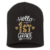 Hello 1st Grade Leopard Teacher Students Back To School First Day Of School Short Acrylic Beanie