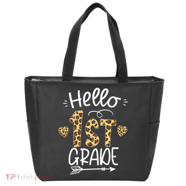 Hello 1st Grade Leopard Teacher Students Back To School First Day Of School Zip Tote Bag