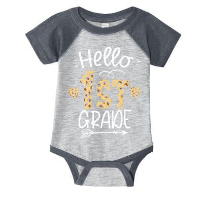 Hello 1st Grade Leopard Teacher Students Back To School First Day Of School Infant Baby Jersey Bodysuit