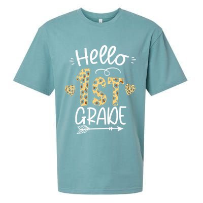 Hello 1st Grade Leopard Teacher Students Back To School First Day Of School Sueded Cloud Jersey T-Shirt