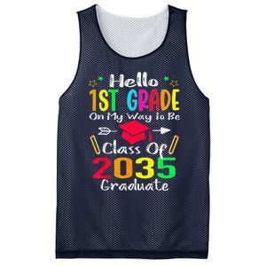 Hello 1st Grade Back To School Class Of 2035 Grow With Me Mesh Reversible Basketball Jersey Tank