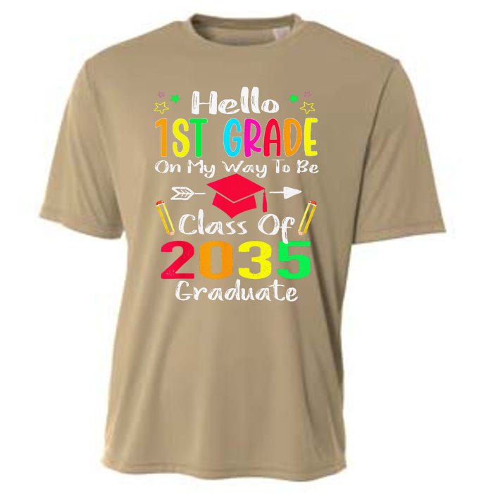 Hello 1st Grade Back To School Class Of 2035 Grow With Me Cooling Performance Crew T-Shirt