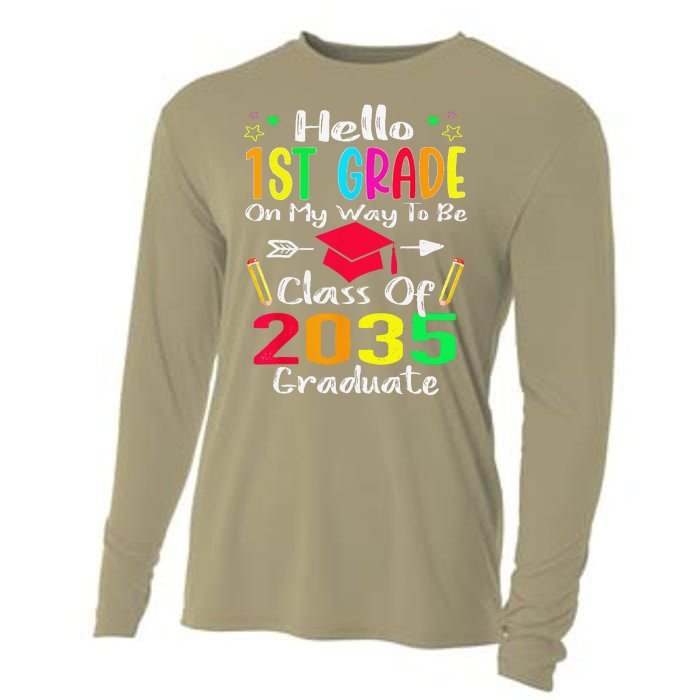 Hello 1st Grade Back To School Class Of 2035 Grow With Me Cooling Performance Long Sleeve Crew