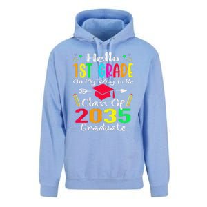 Hello 1st Grade Back To School Class Of 2035 Grow With Me Unisex Surf Hoodie