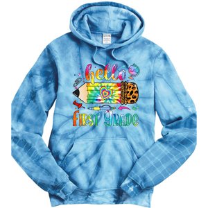 Hello 1st Grade Leopard Pencil Tie Dye Funny Back To School Tie Dye Hoodie