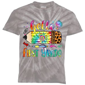 Hello 1st Grade Leopard Pencil Tie Dye Funny Back To School Kids Tie-Dye T-Shirt