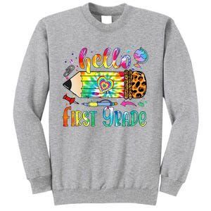 Hello 1st Grade Leopard Pencil Tie Dye Funny Back To School Tall Sweatshirt