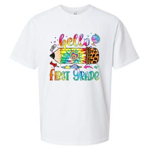 Hello 1st Grade Leopard Pencil Tie Dye Funny Back To School Sueded Cloud Jersey T-Shirt