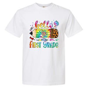 Hello 1st Grade Leopard Pencil Tie Dye Funny Back To School Garment-Dyed Heavyweight T-Shirt