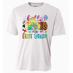 Hello 1st Grade Leopard Pencil Tie Dye Funny Back To School Cooling Performance Crew T-Shirt