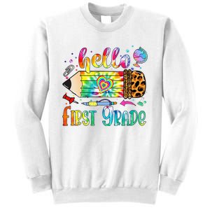 Hello 1st Grade Leopard Pencil Tie Dye Funny Back To School Sweatshirt