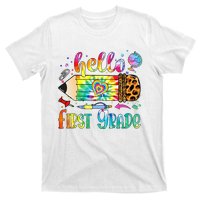 Hello 1st Grade Leopard Pencil Tie Dye Funny Back To School T-Shirt