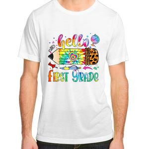 Hello 1st Grade Leopard Pencil Tie Dye Funny Back To School Adult ChromaSoft Performance T-Shirt