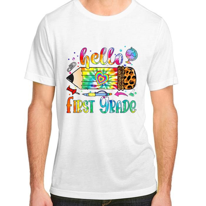 Hello 1st Grade Leopard Pencil Tie Dye Funny Back To School Adult ChromaSoft Performance T-Shirt