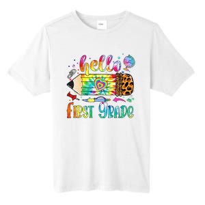 Hello 1st Grade Leopard Pencil Tie Dye Funny Back To School Tall Fusion ChromaSoft Performance T-Shirt