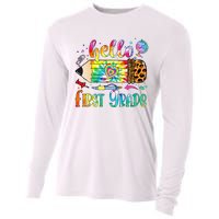 Hello 1st Grade Leopard Pencil Tie Dye Funny Back To School Cooling Performance Long Sleeve Crew