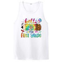 Hello 1st Grade Leopard Pencil Tie Dye Funny Back To School PosiCharge Competitor Tank