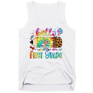 Hello 1st Grade Leopard Pencil Tie Dye Funny Back To School Tank Top