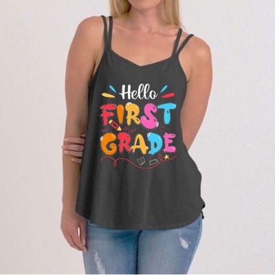 Hello 1st Grade Back To School First Grade Teachers Students Women's Strappy Tank