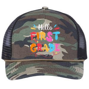 Hello 1st Grade Back To School First Grade Teachers Students Retro Rope Trucker Hat Cap