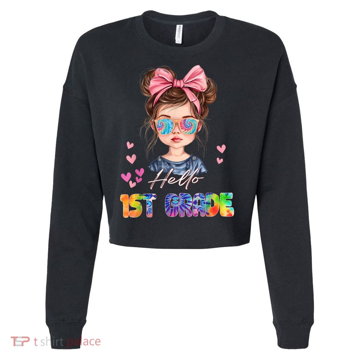Hello 1st Grade Back To School Gift For Girl Cropped Pullover Crew