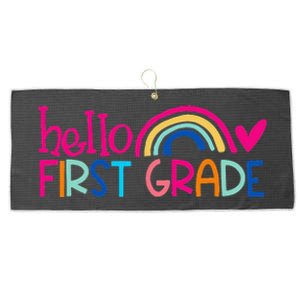 Hello 1st Grade Rainbow Student Teacher Back To School Large Microfiber Waffle Golf Towel