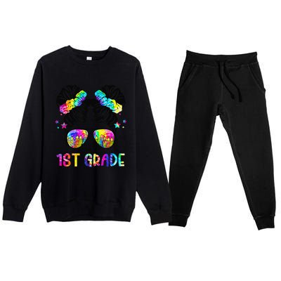 Hello 1st Grade Messy Bun Team First Grade Back To School Premium Crewneck Sweatsuit Set