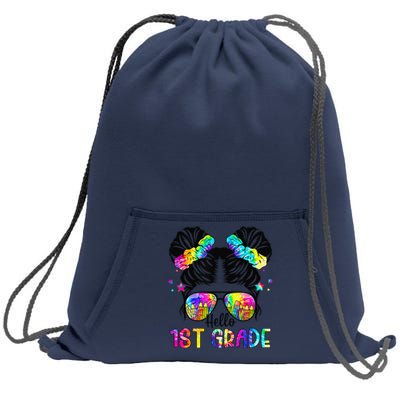 Hello 1st Grade Messy Bun Team First Grade Back To School Sweatshirt Cinch Pack Bag