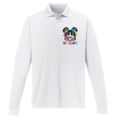 Hello 1st Grade Messy Bun Team First Grade Back To School Performance Long Sleeve Polo