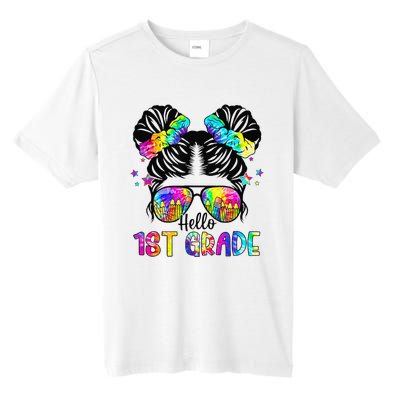 Hello 1st Grade Messy Bun Team First Grade Back To School Tall Fusion ChromaSoft Performance T-Shirt