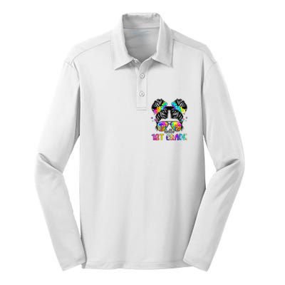 Hello 1st Grade Messy Bun Team First Grade Back To School Silk Touch Performance Long Sleeve Polo