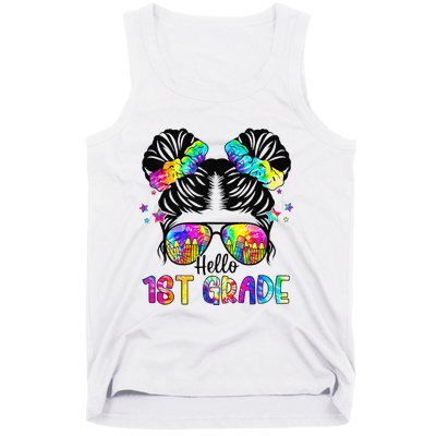 Hello 1st Grade Messy Bun Team First Grade Back To School Tank Top