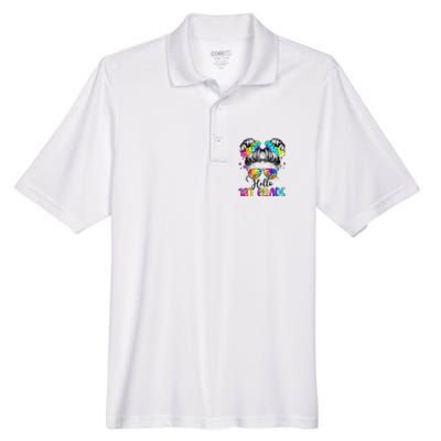 Hello 1st Grade Messy Hair Bun Girl Back To School First Day Gift Men's Origin Performance Piqué Polo