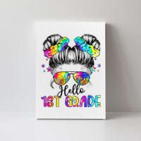 Hello 1st Grade Messy Hair Bun Girl Back To School First Day Gift Canvas