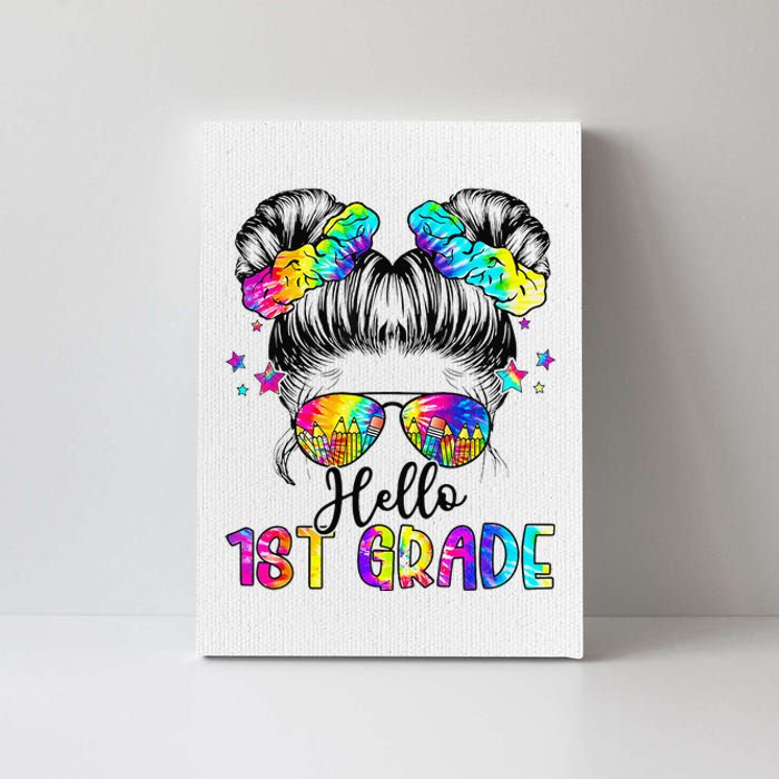 Hello 1st Grade Messy Hair Bun Girl Back To School First Day Gift Canvas