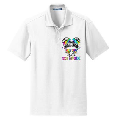 Hello 1st Grade Messy Hair Bun Girl Back To School First Day Gift Dry Zone Grid Polo