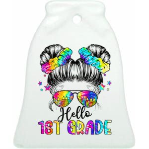 Hello 1st Grade Messy Hair Bun Girl Back To School First Day Gift Ceramic Bell Ornament