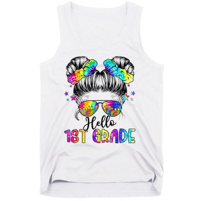 Hello 1st Grade Messy Hair Bun Girl Back To School First Day Gift Tank Top