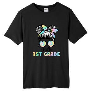 Hello 1st Grade Messy Hair Bun Girl Back To School First Day Tall Fusion ChromaSoft Performance T-Shirt