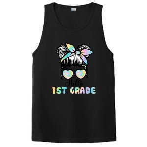 Hello 1st Grade Messy Hair Bun Girl Back To School First Day PosiCharge Competitor Tank