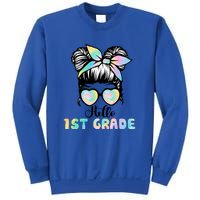 Hello 1st Grade Messy Hair Bun Girl Back To School First Day Sweatshirt