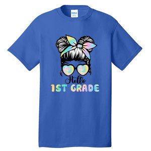 Hello 1st Grade Messy Hair Bun Girl Back To School First Day Tall T-Shirt